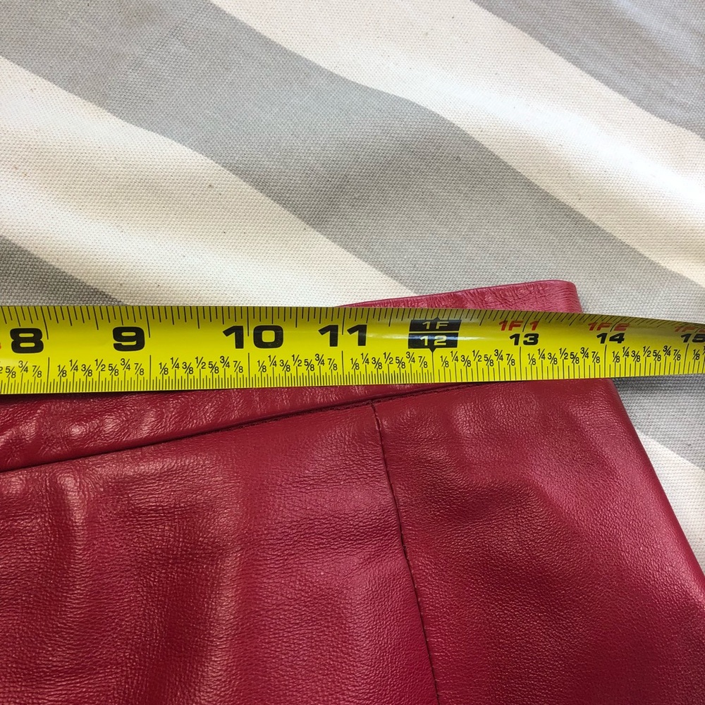 High waisted leather red pants motorcycle chaps side zipper - Picture 8 of 10